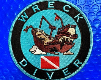 WRECK DIVER Scuba Diving PATCH embroidered iron-on applique Shipwreck Diver Down Flag Emblem