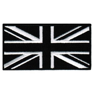 Black Union Jack Flag Patch: Embroidered Iron-On Applique (3.5x1.75-Inches)