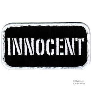 INNOCENT BIKER PATCH iron-on embroidered applique nametag motorcycle emblem guilty saying