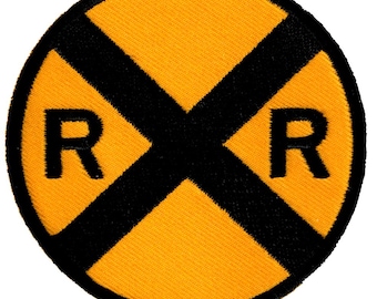 RAILROAD Crossing Patch iron-on embroidered applique Road Sign Train RR XING Round Traffic Signal