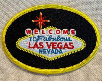 WELCOME to LAS VEGAS Patch iron-on embroidered applique Road Sign Highway Emblem biker Nevada Gambling