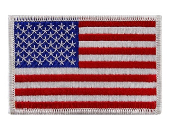 AMERICAN FLAG PATCH White Border embroidered iron-on applique
