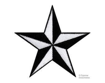 NAUTICAL STAR PATCH embroidered iron-on Black White Navy Sailor Tattoo Five Point Star applique