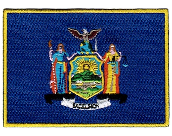 Parche de la bandera del estado de Nueva York: aplique termoadhesivo bordado (8,9 x 6,35 cm)