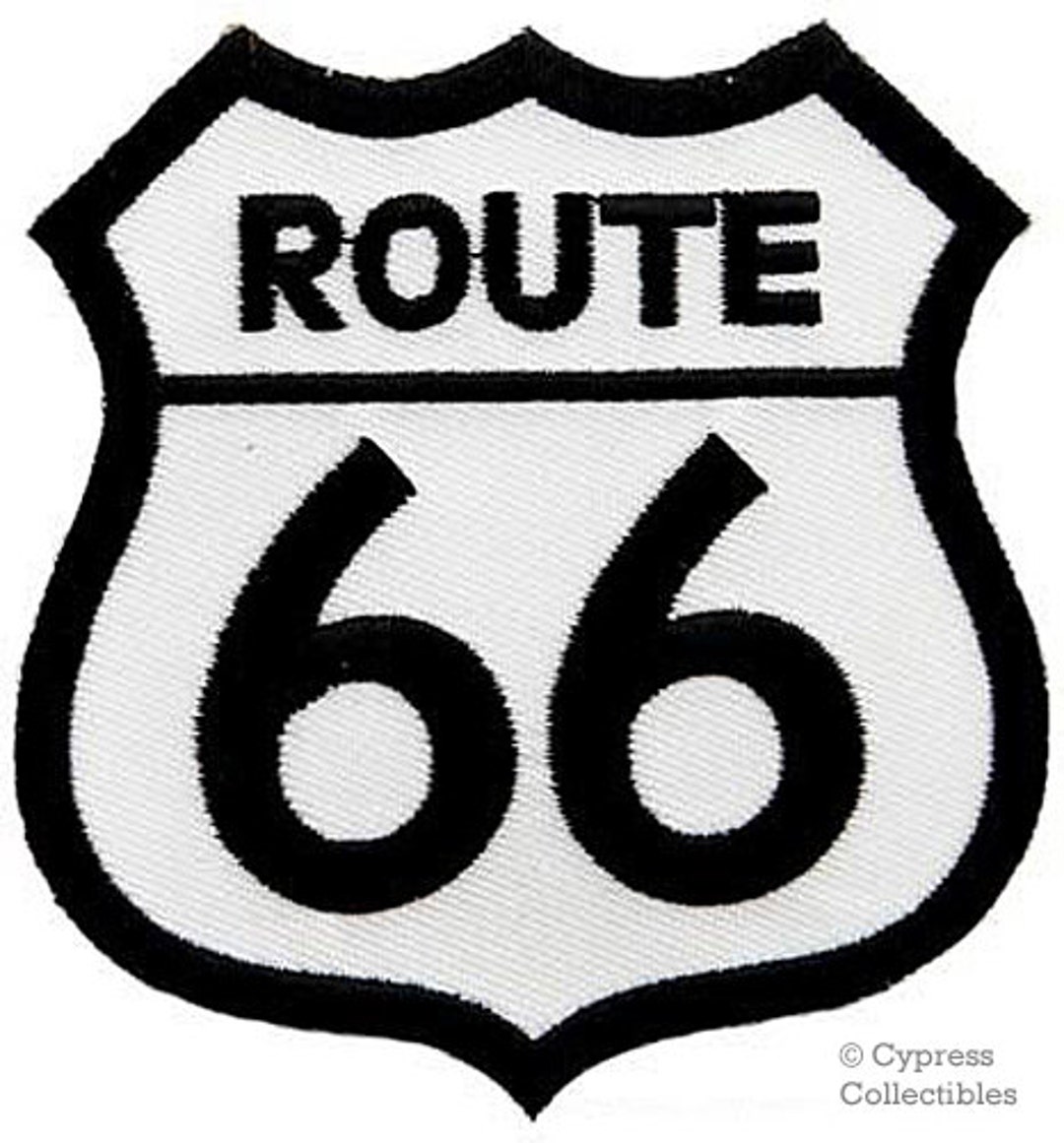 ROUTE 66 WHITE PATCH Iron-on Embroidered Applique Road Sign Historic ...