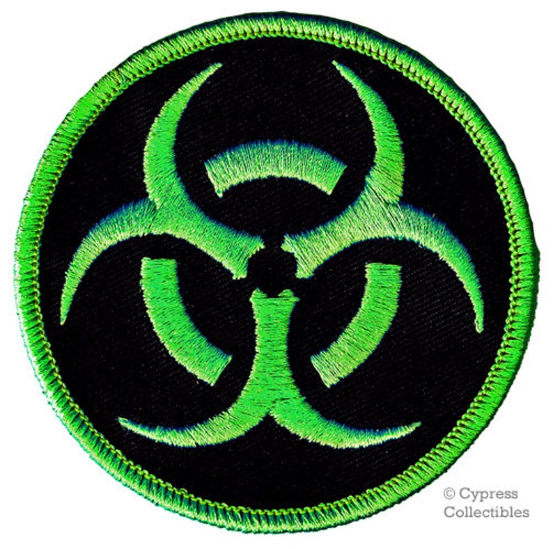 BIOHAZARD SYMBOL PATCH iron-on embroidered zombie symbol nuclear warning sign green black applique 