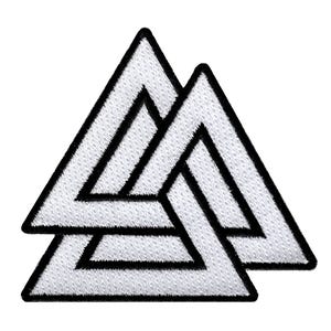 White VALKNUT KNOT PATCH iron-on embroidered Odin Norse Mythology Pagan Symbol Emblem applique