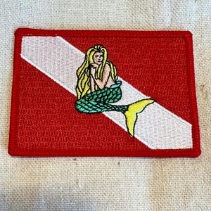 MERMAID SCUBA Flag PATCH Ocean Diving iron-on embroidered applique Diver Down Emblem