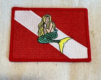 MERMAID SCUBA Flag PATCH Ocean Diving iron-on embroidered applique Diver Down Emblem