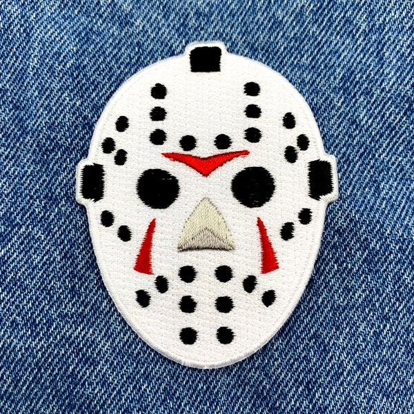 HOCKEY MASK PATCH Embroidered Iron-On applique Friday the 13th Jason Voorhees Goalie Halloween Horror Movie Souvenir Emblem