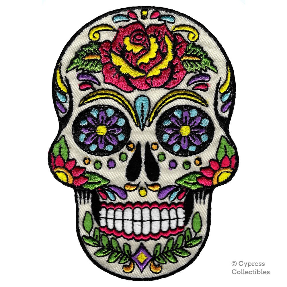Patch Brodé Tête De Mort Mexicain - écusson Thermocollant Ou à Coudre, 8,5 Cm, Pour Personnalisation Vêtements - 3