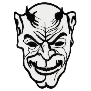 WHITE DEMON PATCH iron-on embroidered applique skeleton skull evil devil symbol biker