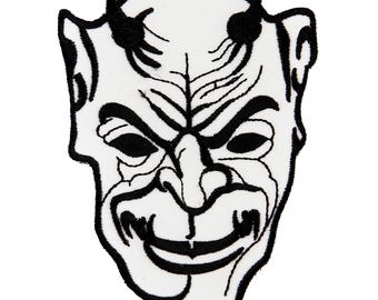 PATCH DEMÔNIO BRANCO aplique bordado a ferro esqueleto caveira símbolo do diabo motociclista