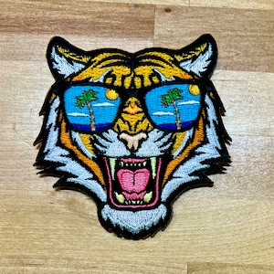 Large Iron on Patches for Jackets, Large Blue Tiger Patch, Iron-on