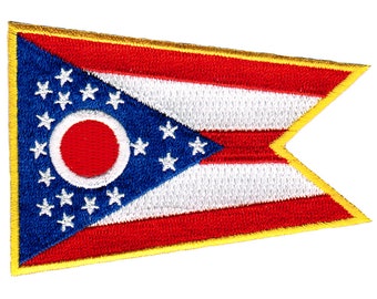 Ohio State Flag Patch: Embroidered Iron-On Applique (3.5x2.5-Inches)