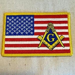 Masonic USA Flag Patch: Embroidered Mason Compass Square Applique