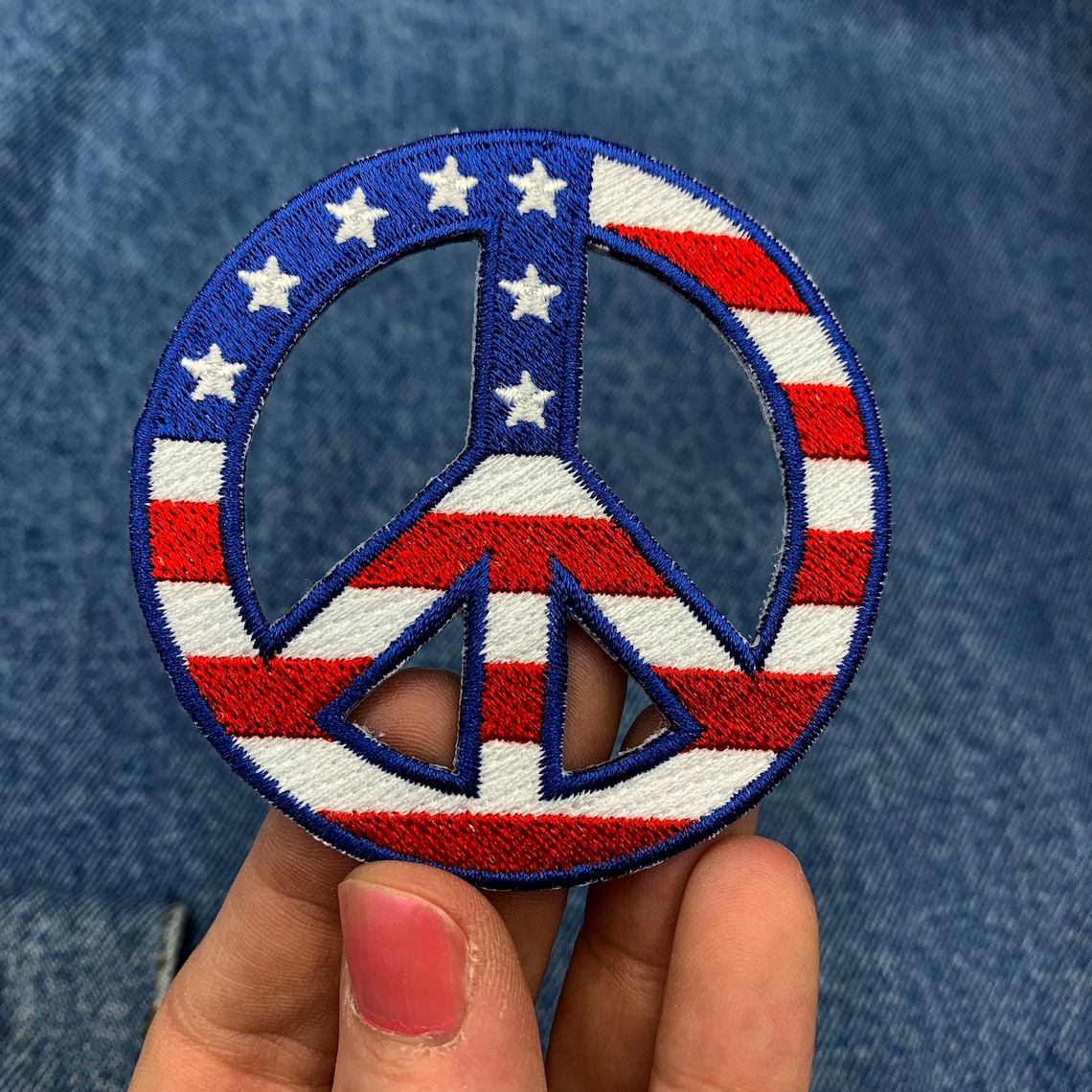 Peace Sign Iron-On Patch - Black Embroidered For Jackets & Bags - View #4