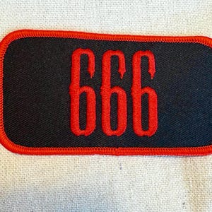 666 NUMBER of the BEAST PATCH iron-on embroidered applique red nametag emblem Satan Devil 666 Satanic