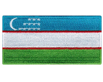 Uzbekistan Flag Patch: Embroidered Iron-On Applique (3.5x1.75-Inches)