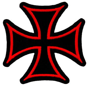 May include: A black iron cross with a red outline. The cross is a popular symbol of strength and resilience.