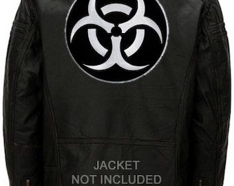 Large BIOHAZARD SYMBOL PATCH iron-on embroidered zombie warning sign Black White applique