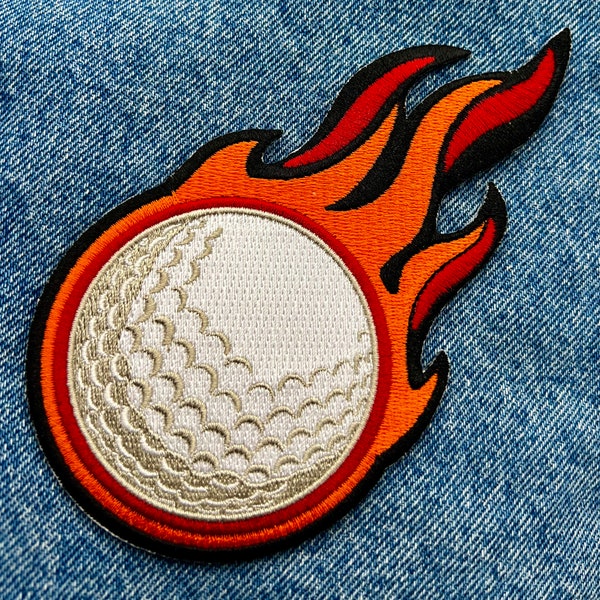 FLAMING GOLF BALL Patch iron-on embroidered sports emblem tee clubs decoration