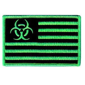 ZOMBIE AMERICAN FLAG Patch Bright Green embroidered iron-on applique Biohazard Symbol