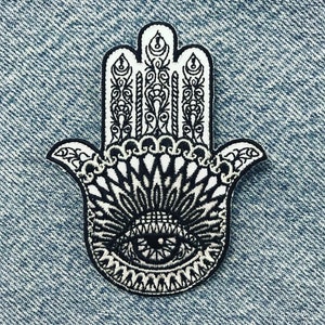HAMSA HAND PATCH Embroidered Iron-On applique Hand of Fatima Emblem Hamza Khamsah Eye