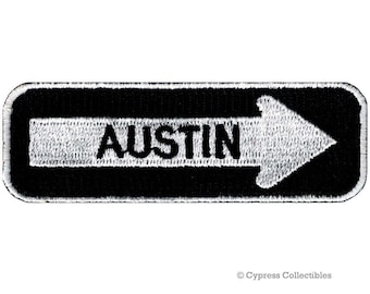 AUSTIN ROAD SIGN patch brodé thermocollant applique One Way Highway Traffic Sign Road Emblem Biker Symbol Arrow Texas