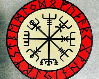 Large Vegvisir Patch: Icelandic Compass, Viking Emblem (10-inch)