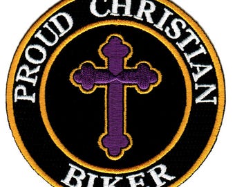 STOLT KRISTEN BIKER-lapp broderad stryk-på-applikation Religiöst krucifix