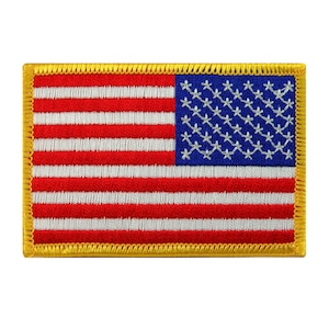 アメリカ国旗パッチ リバース ゴールドボーダー 刺繍 アイロン接着アップリケ