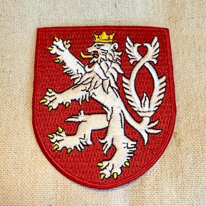 CZECH COAT of ARMS Patch iron-on embroidered applique Bohemian Lion Shield Czechia National Logo
