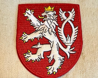 CZECH COAT of ARMS Patch iron-on embroidered applique Bohemian Lion Shield Czechia National Logo