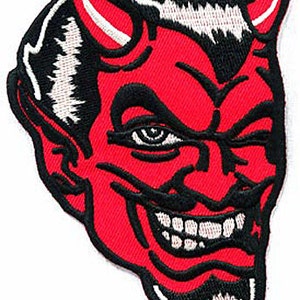 RED DEVIL PATCH iron-on embroidered applique 666 skull evil devil symbol biker Satan