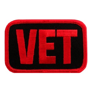 US Military Veteran VET RED iron-on embroidered applique Biker emblem
