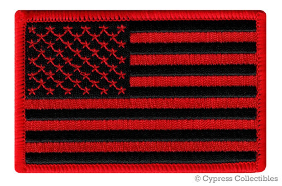 AMERICAN FLAG PATCH Black and Red embroidered ironon applique Etsy