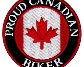 PROUD CANADIAN BIKER patch embroidered iron-on applique Canada Flag