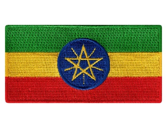 Ethiopia Flag Patch: Embroidered Iron-On Applique (3.5x1.75-Inches)