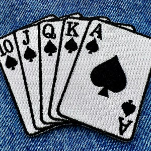 ROYAL FLUSH PATCH iron-on embroidered playing card Ace of Spades Poker Cards