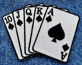 ROYAL FLUSH PATCH iron-on embroidered playing card Ace of Spades Poker Cards