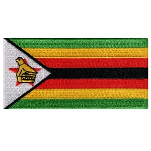 Zimbabwe Flag Patch: Embroidered Iron-On Applique (3.5x1.75-Inches)
