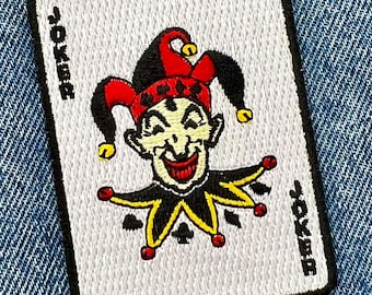 Patch Joker-speelkaart: geborduurde opstrijkappliqué