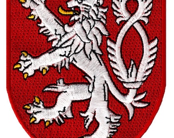 TSCHECHISCHE WAPPEN Aufnäher Bügelbild gestickte Applikation Boho Löwe Schild Czechia National Logo