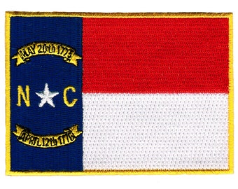 North Carolina State Flag Patch: Embroidered Iron-On Applique (3.5x2.5-Inches)