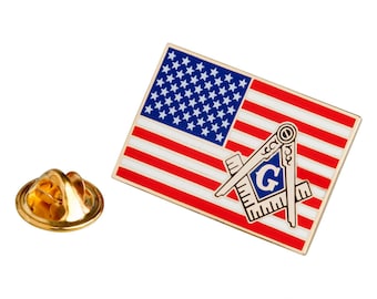 Under God Square & Compass Masonic Lapel Pin - American Flag Eagle Design