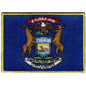 Michigan State Flag Patch: Embroidered Iron-On Applique (3.5x2.5-Inches)