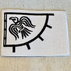 Viking Raven Banner Patch: White/Black Embroidered Iron-On Applique