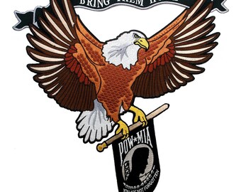 Grote POW-MIA Bald Eagle-patch: geborduurd opstrijkbaar motorembleem