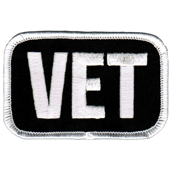 US Military Veteran VET WHITE iron-on embroidered applique Biker emblem